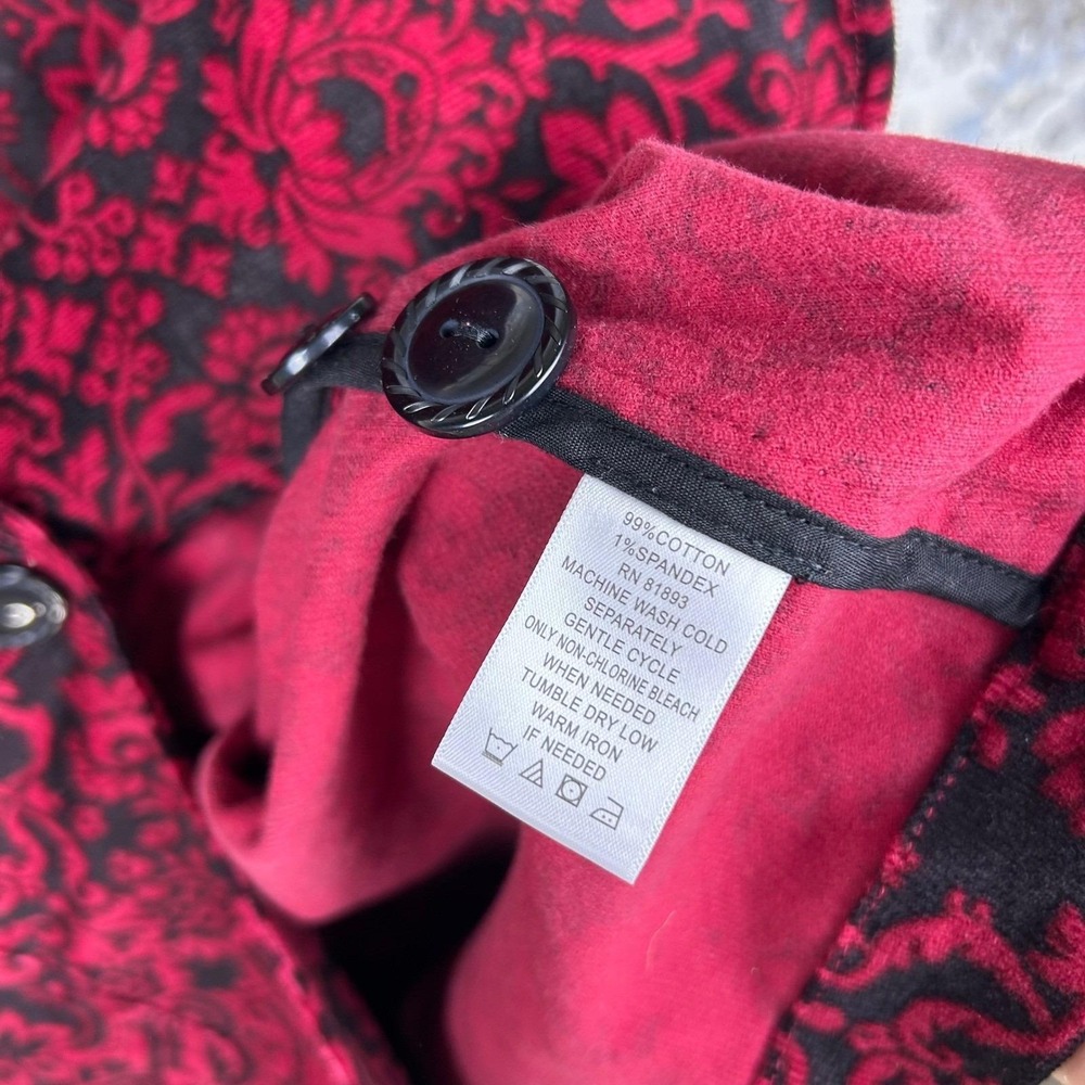 Y2K Denim & Co Corduroy Jacket Red Black Damask Floral Chore Shacket Womens 2X - Picture 5 of 7